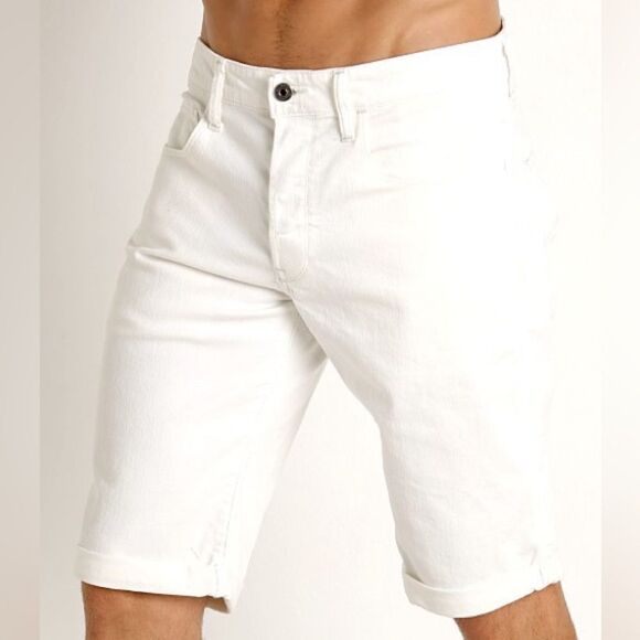 G-Star 3301 Inza Stretch Denim White Shorts Rinsed - Picture 2 of 8